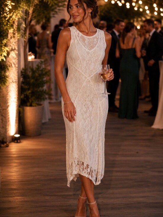 Sundance Dresses & Skirts - Sundance •Size Medium• Ivory Crochet Lace Overlay Sleeveless Dress Spring Summer